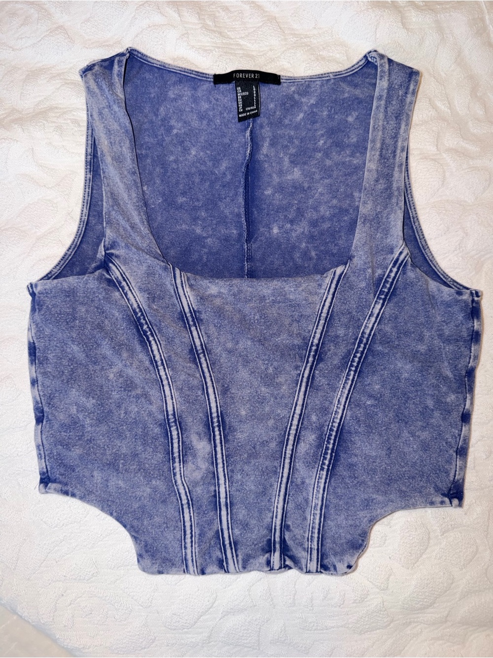 Forever 21 Blue Mineral-Wash Corset Tank Top